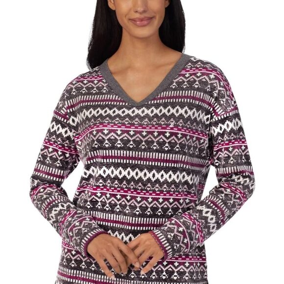 Nautica Womens 2 Piece Fleece Fairisle Pajama Sleepwear Set Gray Size X-Large - Picture 2 of 6